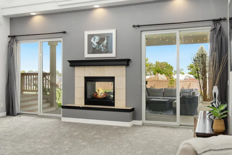 Elegant living room with installed gas fireplace