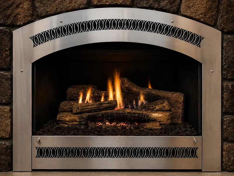 Technician performing annual gas fireplace safety inspection